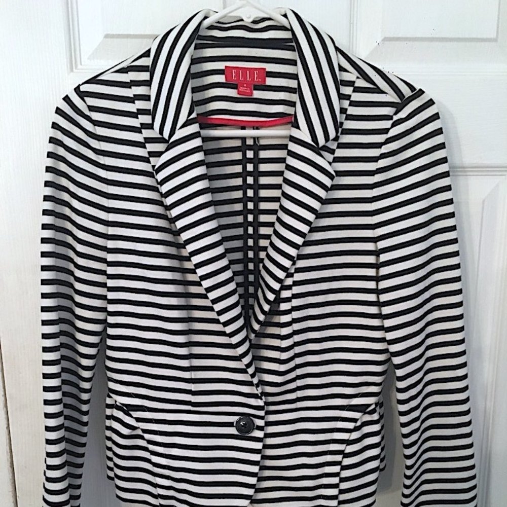 ELLE BLACK AND WHITE HORIZONTAL STRIPED BLAZER SUIT JACKET SMALL